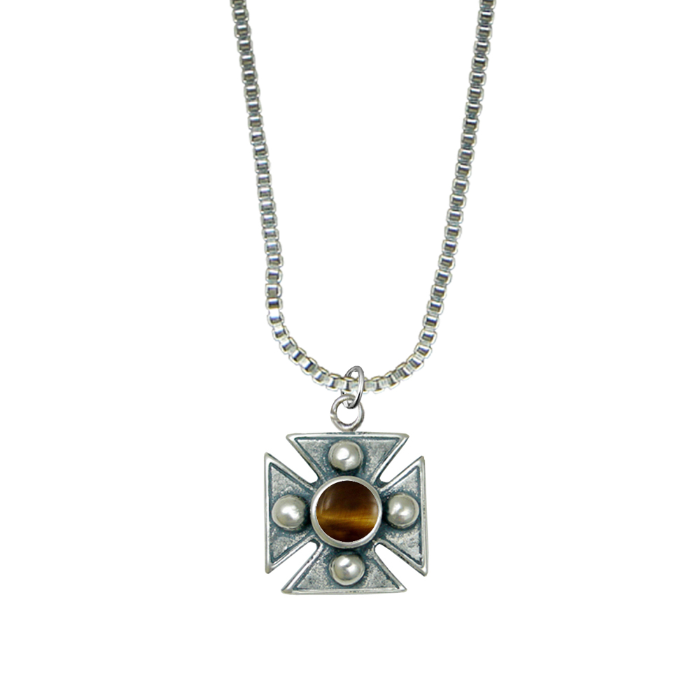 Sterling Silver Little Tiger Eye Cross Pendant Necklace
